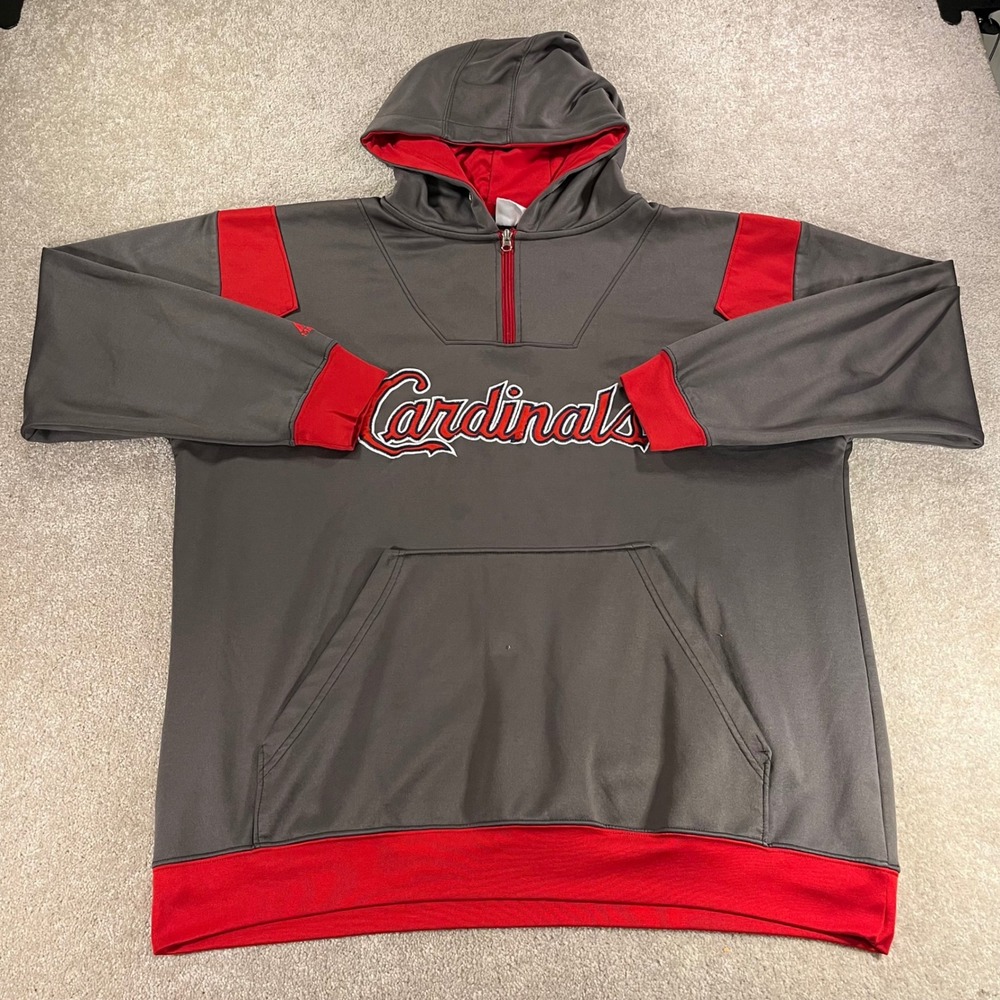 Majestic Hoodie Mens 2XL Gray Red St. Louis Cardinals‎ MLB Quarter Zip Fleece